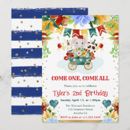 水彩花サーカスアニマルズ子供の誕生日 招待状