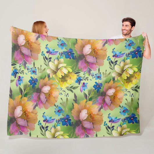 水彩花シームレスパターン1 フリースブランケット (インサイチュ)