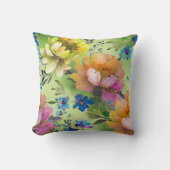 水彩花シームレスパターン3 クッション (正面)
