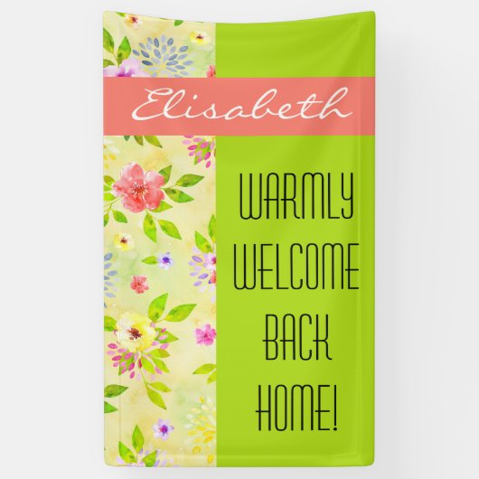 水彩花シームレスパターンI +あなたのアイディア 横断幕 (縦)