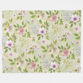 水彩花シームレスパターンII +あなたのアイディア フリースブランケット (正面(横))