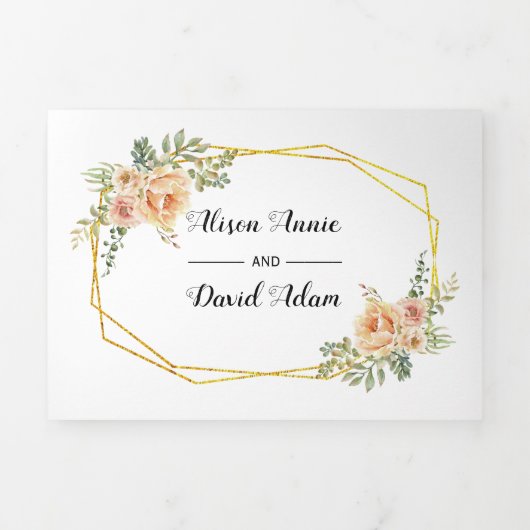 水彩花タイポグラフィ結婚フローラ 三つ折り招待状 (カバー)