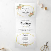 水彩花タイポグラフィ結婚フローラ 三つ折り招待状 (内部)