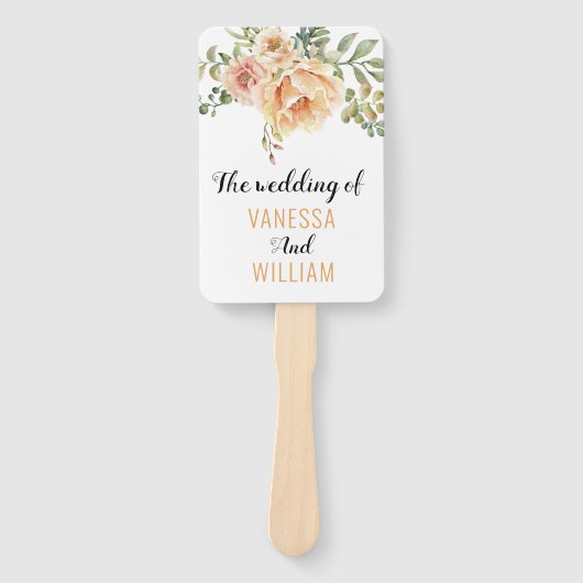 水彩花タイポグラフィ結婚式プログラム ハンドファン (正面)