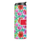 水彩花ティール（緑がかった色）、赤、ピンク タンブラー (回転左)