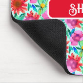 水彩花ティール（緑がかった色）、赤、ピンク マウスパッド (コーナー)