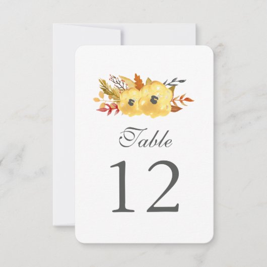 水彩花テーブルナンバーカード 招待状 (正面)