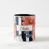 水彩花デザイン名物 ツートーンマグカップ (中央)