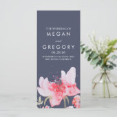 水彩花ネイビーとピンクの結婚式 プログラム (スタンド正面)