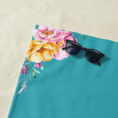 水彩花ハートとハチドリ ビーチタオル (インサイチュ)