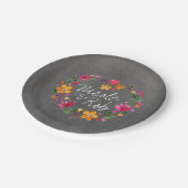 水彩花ハートリース | chalkboard gray ペーパープレート (アングル)