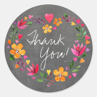 水彩花ハートリース | chalkboard gray ラウンドシール