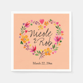 水彩花ハート結婚リース | モモ スタンダードカクテルナプキン