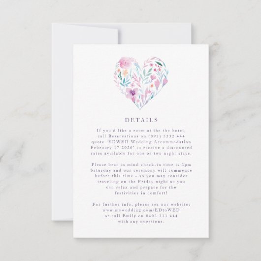 水彩花ハート 出欠カード (正面)