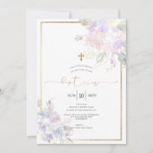 水彩花バプティスマ薄紫スイートピース 招待状 (正面)