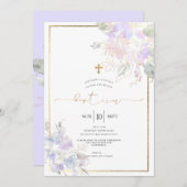 水彩花バプティスマ薄紫スイートピース 招待状 (正面/裏面)