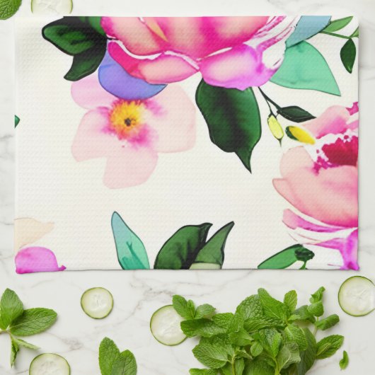 水彩花バラ キッチンタオル (折り畳み)