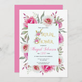 水彩花バーチャルベビーまたはブライダルシャワー 招待状 (正面/裏面)