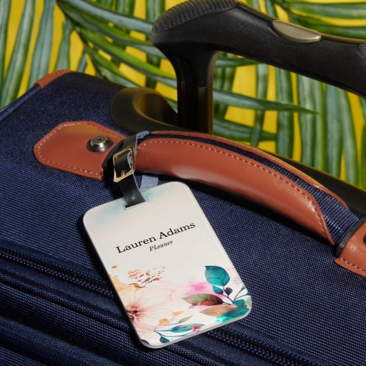 水彩花パステルカラー名前をカスタムする ラゲッジタグ (正面インサイチュ1)