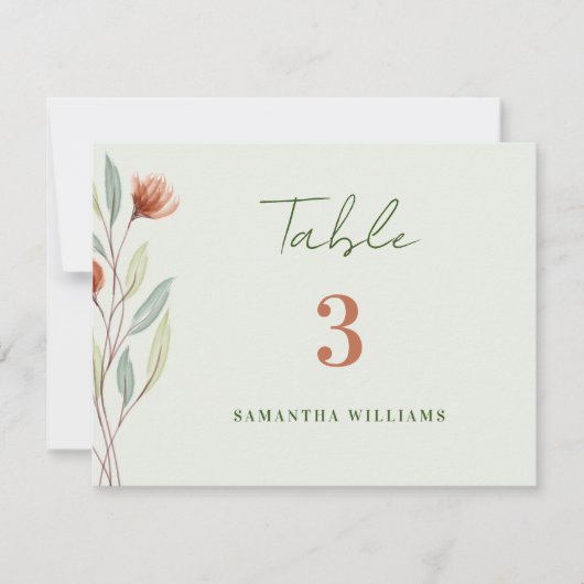 水彩花パステルグリーン – エスコートカード サンキューカード (正面)