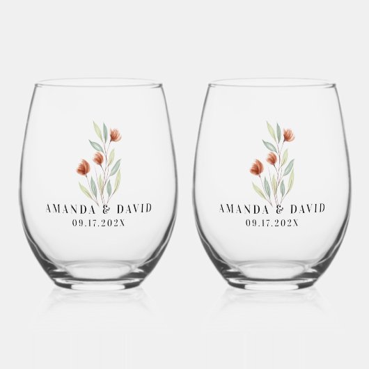 水彩花パステルグリーン ステムなしワイングラス (正面)