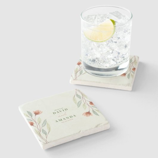 水彩花パステルグリーン ストーンコースター (横)