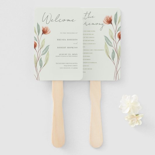 水彩花パステルグリーン ハンドファン (正面&裏面)