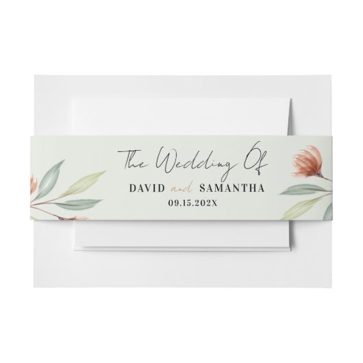 水彩花パステルグリーン 招待状ベリーバンド (正面例)