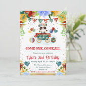 水彩花パンダ子供の誕生日 招待状 (スタンド正面)