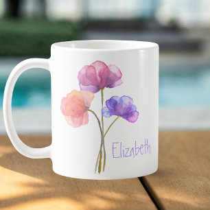 水彩花パーソナライズされた名 コーヒーマグカップ