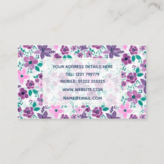 水彩花パープルピンク植物園 名刺 (裏面)
