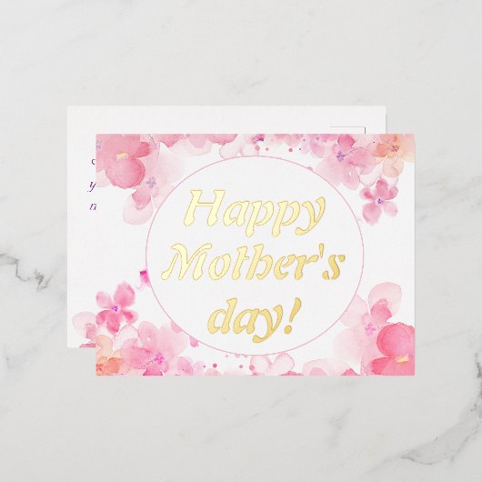 水彩花ピンクお母さん日 箔シーズンポストカード (正面/裏面)