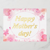 水彩花ピンクお母さん日 箔シーズンポストカード (正面)