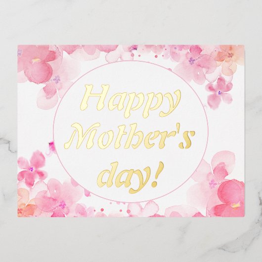 水彩花ピンクお母さん日 箔シーズンポストカード (正面)