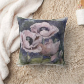 水彩花ピンクのポピーイラストレーション花 クッション (ブランケット)