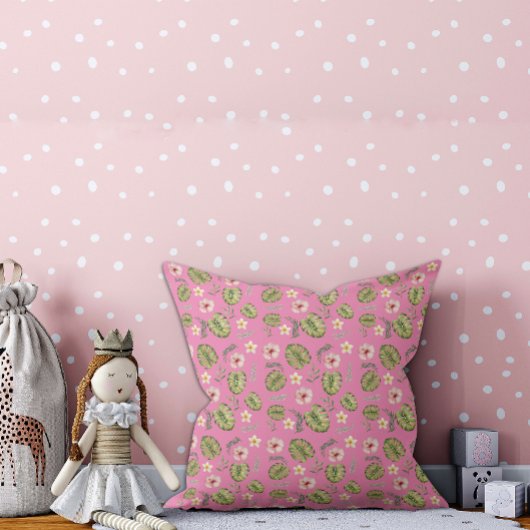 水彩花ピンクの子供用スロー枕 クッション