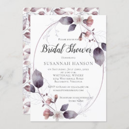 水彩花ピンクの花葉のブライダルシャワー 招待状