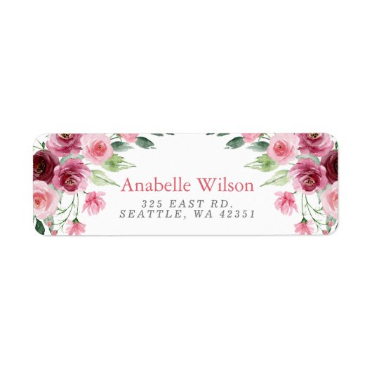 水彩花ピンクバーガンディフローラ ラベル (正面)