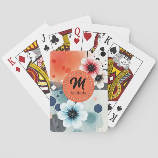 水彩花ピンクブルー動揺してアガーリーート トランプ (裏面)