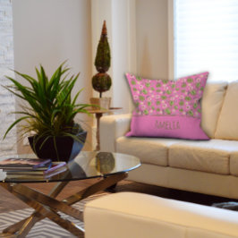 水彩花ピンク子供名前クッション クッション