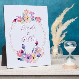 水彩花ピンク紫フレーム フォトプラーク