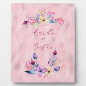 水彩花ピンク紫色の額縁のプラーク フォトプラーク (正面)