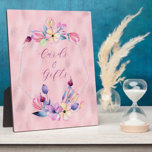 水彩花ピンク紫色の額縁のプラーク フォトプラーク (側面)