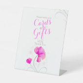 水彩花ピンク結婚のギフトテーブル 台座サイン (正面)