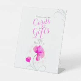 水彩花ピンク結婚のギフトテーブル 台座サイン