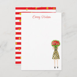 水彩花ファッション女の子 サンキューカード