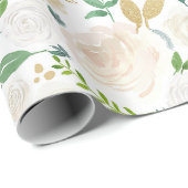 水彩花フェイク金ゴールドグリッター箔 ラッピングペーパー (ロールコーナー)