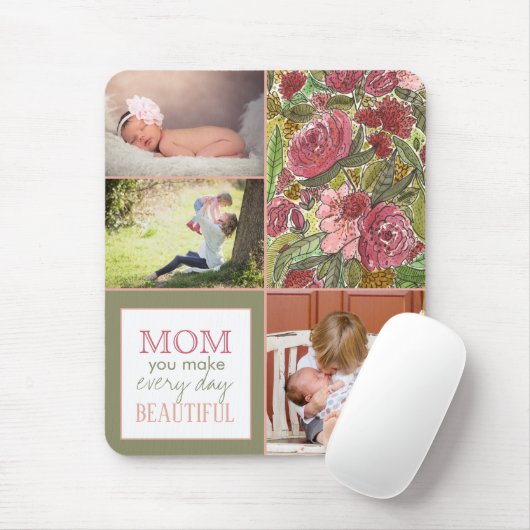 水彩花フォトコラージュ母の日モウ マウスパッド (マウス)