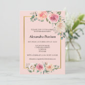 水彩花フレームピンク赤ちゃんシャワー 招待状 (スタンド正面)