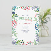 水彩花フレーム誕生日招待状 招待状 (スタンド正面)